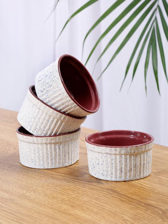 Shilpkara 'Cupcake Delight' Dining Serveware Katori Ceramic Dessert Bowl (White, Purple Pack of 2)