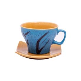 Shilpkara 'Leaf Sips' Studio Pottery Coffee Mugs Chai Sets Ceramic Tea Cups & Saucers Set (Blue, Pack of 12)