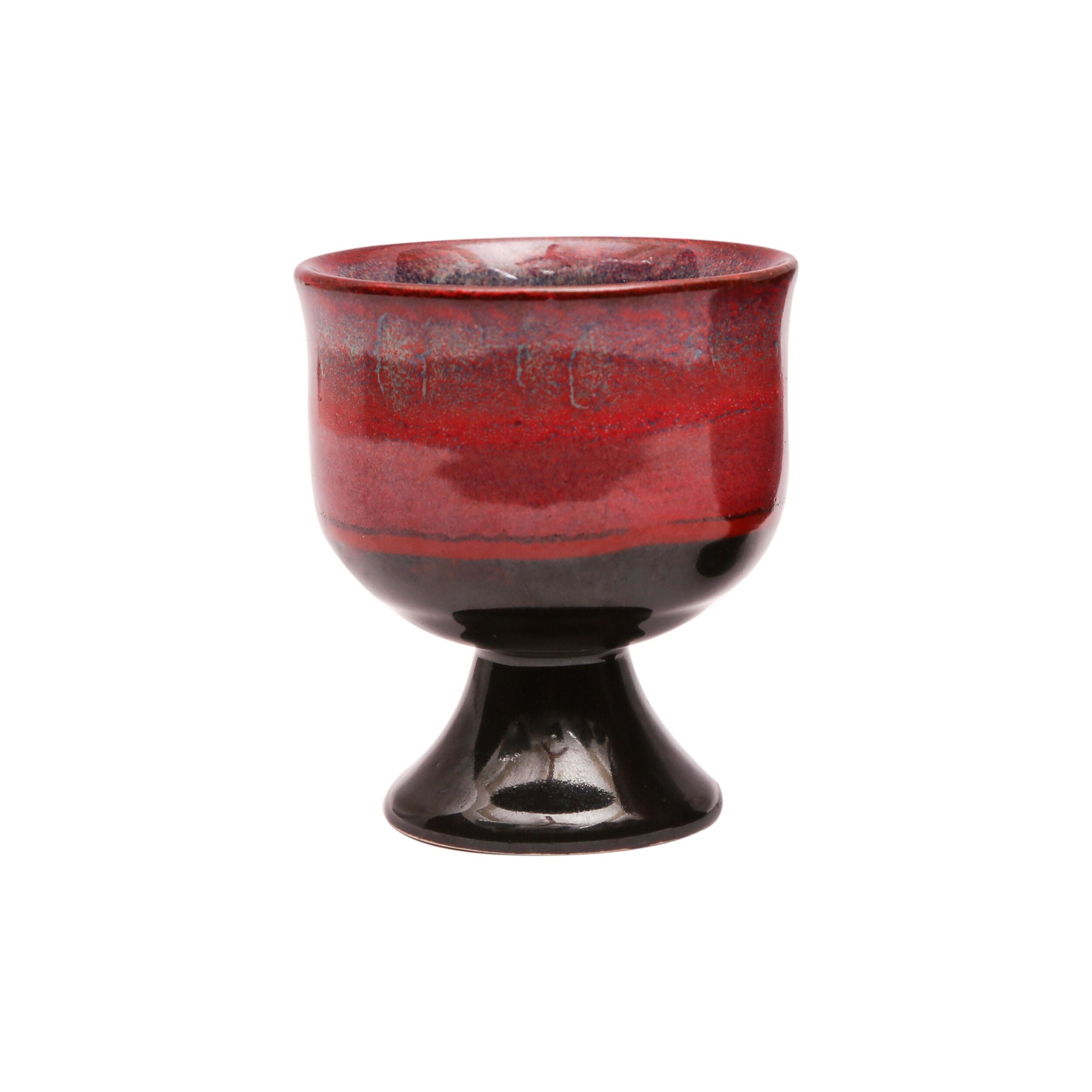Shilpkara 'Crimson Scoop' Studio Pottery Glazed Ice Cream Cup Cum Ceramic Dessert Bowl (Red & Black, Pack of 2)