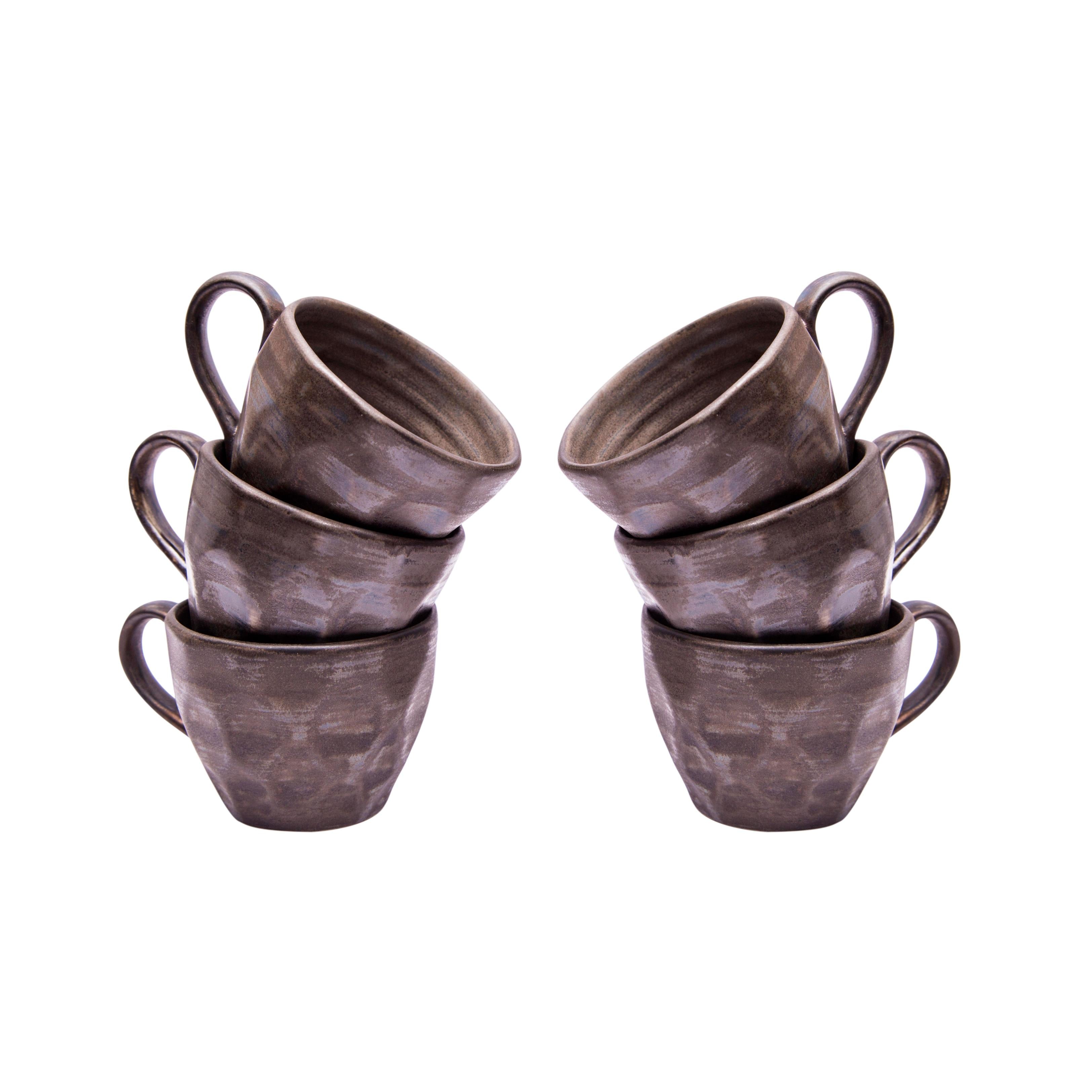 Shilpkara 'Smokey Rock' Studio Pottery Ceramic Coffee Mugs Cum Tea Cups (Grey Black, Set of 6)