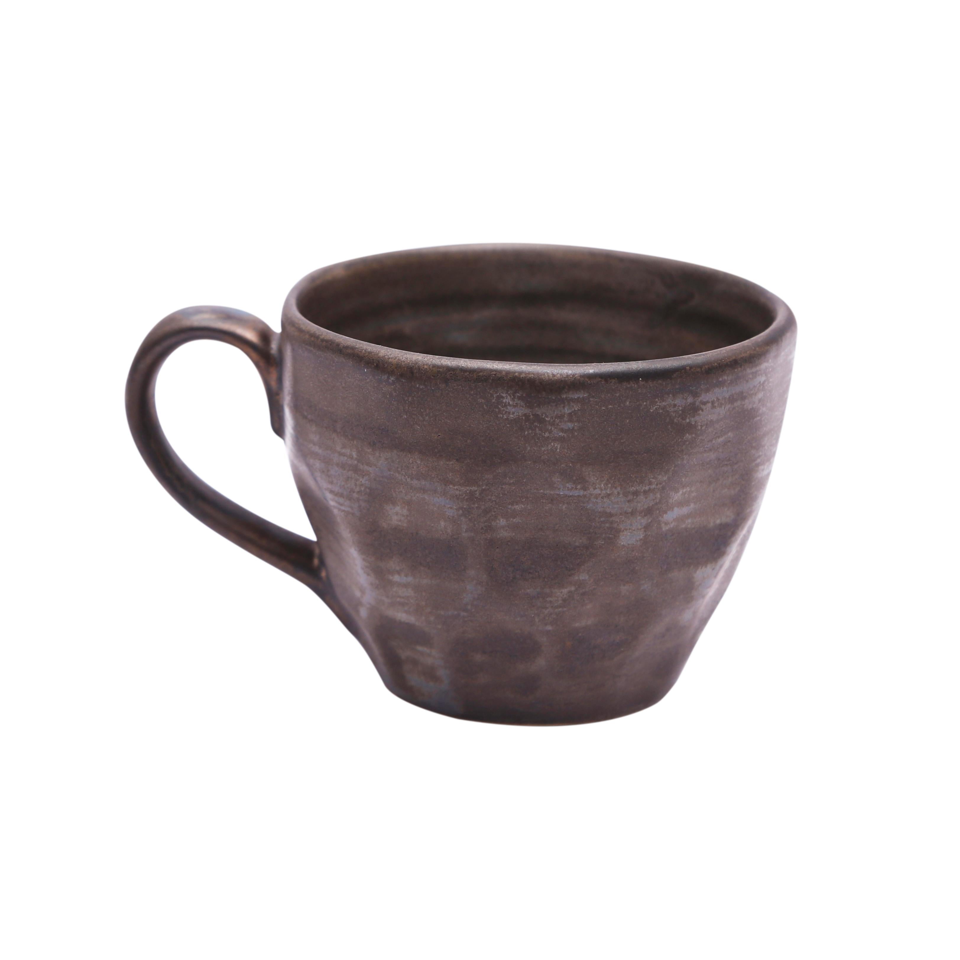 Shilpkara 'Smokey Rock' Studio Pottery Ceramic Coffee Mugs Cum Tea Cups (Grey Black, Set of 6)