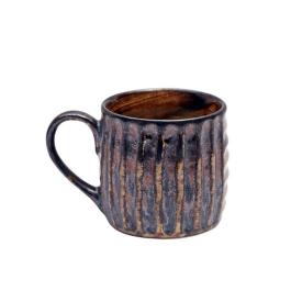 Shilpkara 'Sips in Line' Studio Pottery Ceramic Coffee Mugs Chai Glasses Tea Cups (Black Gold, Pack of 6)