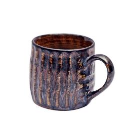 Shilpkara 'Sips in Line' Studio Pottery Ceramic Coffee Mugs Chai Glasses Tea Cups (Black Gold, Pack of 6)