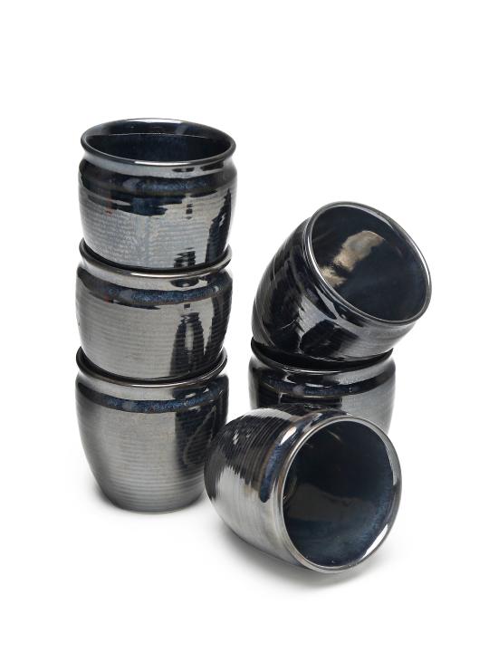 Shilpkara 'Ebony Dusk' Glazed Studio Pottery Ceramic Chai Cups Cum Tea Kullad (Set of 6, Black)