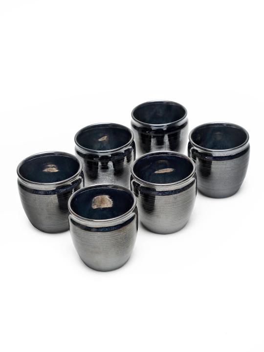 Shilpkara 'Ebony Dusk' Glazed Studio Pottery Ceramic Chai Cups Cum Tea Kullad (Set of 6, Black)