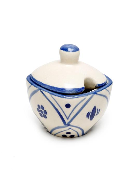 Shilpkara 'Moroccan Bloom' Handpainted Multi-Purpose Ceramic Pickle Jars for Dining Table with Lids & Tray Jars for Storage (Set of 3, 100 ml)