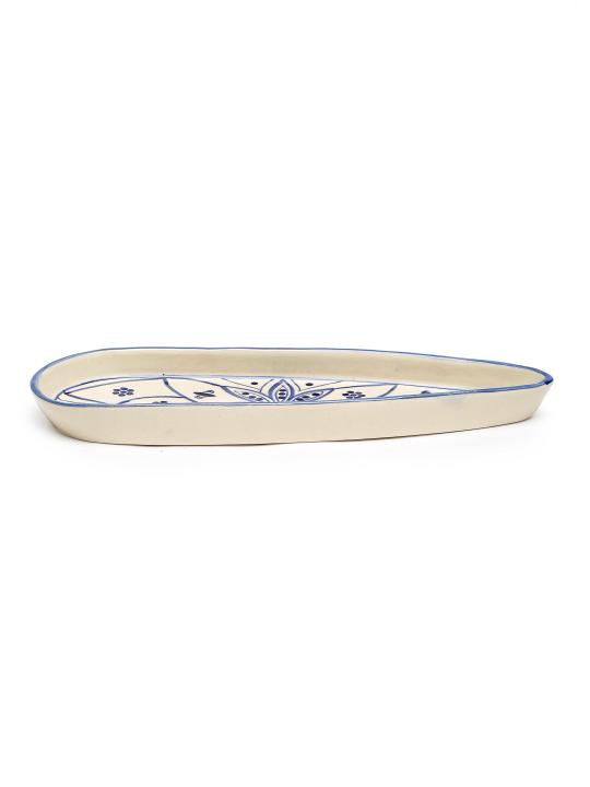 Shilpkara 'Moroccan Bloom' Apetizer Chip-N-Dip Snacks Serving Ceramic Platter for Dining Table (Set of 1, White & Blue)