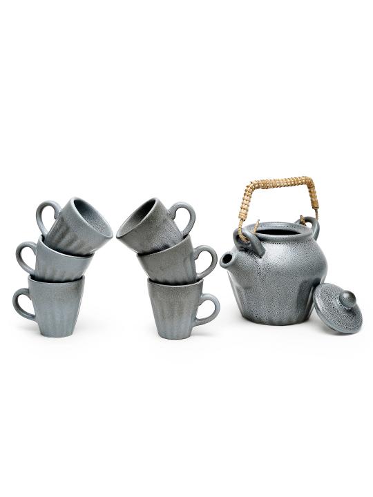 Shilpkara 'Rustic' Handpainted Ceramic Tea Mug & Kettle Tea Set (Microwave Safe)