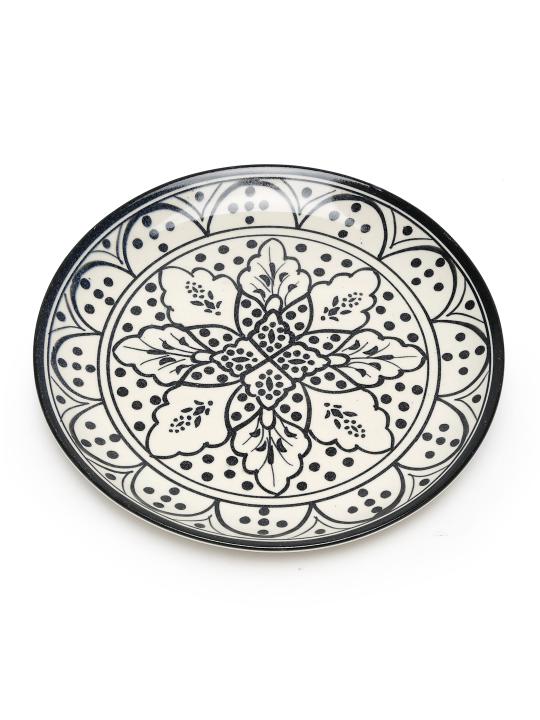Shilpkara Moroccan Bloom Hand Painted Studio Pottery Ceramic Plates for Dinner Plates with Katoris (3 Pieces, Serving for 1,Black)-Dinner Serving Set