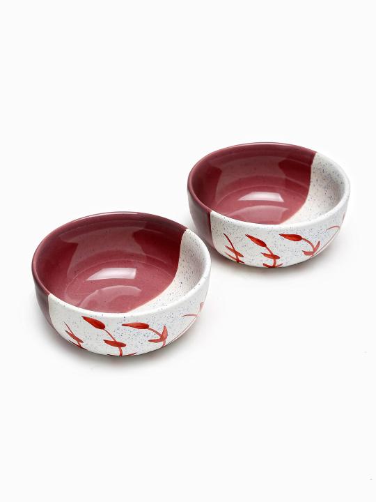 Shilpkara 'Dual Shaded Leaf' Microwave Safe Kitchen Snacks Cereal Ceramic Katori Breakfast Serving Bowls (300 ml, Set of 4)
