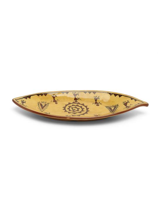 Shilpkara The Madhubani Tales Handpainted Apetizer Chip-N-Dip Snacks Serving Ceramic Platter for Dining Table (Set of 2, Microwave Safe, Dishwasher Safe)