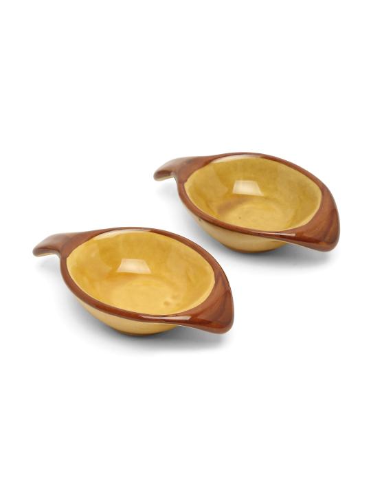 Shilpkara The Madhubani Tales Handpainted Ceramic Serving Chutney Bowls & Pickle Bowls (Set of 2) - Small Dip Bowl Set for Kitchen Ketchup Sauce Bowl Ceramic Katoris Chip and Dip Set
