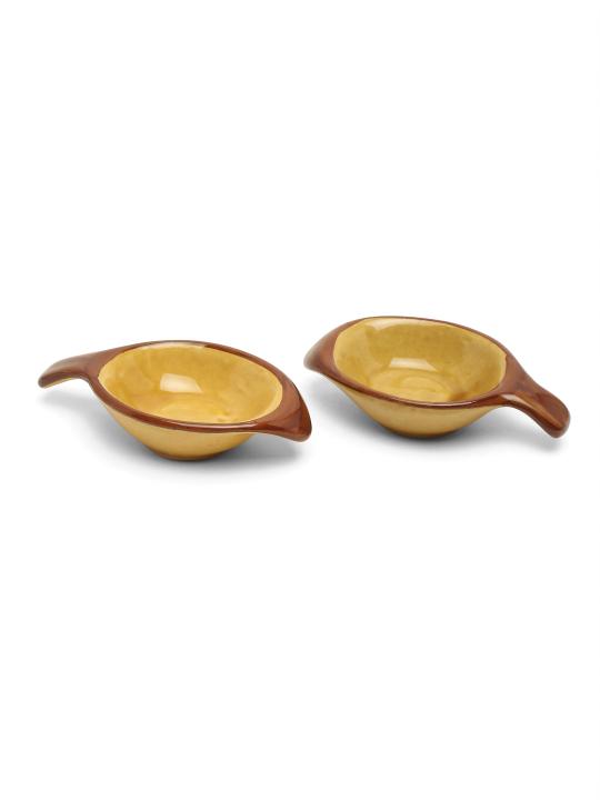 Shilpkara The Madhubani Tales Handpainted Ceramic Serving Chutney Bowls & Pickle Bowls (Set of 2) - Small Dip Bowl Set for Kitchen Ketchup Sauce Bowl Ceramic Katoris Chip and Dip Set