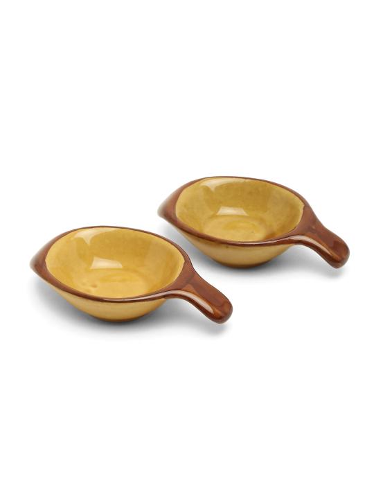 Shilpkara The Madhubani Tales Handpainted Ceramic Serving Chutney Bowls & Pickle Bowls (Set of 2) - Small Dip Bowl Set for Kitchen Ketchup Sauce Bowl Ceramic Katoris Chip and Dip Set