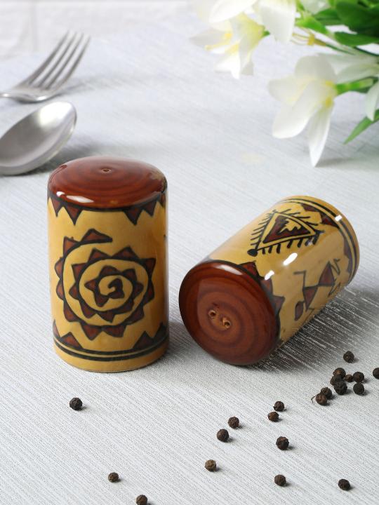 Shilpkara The Madhubani Tales Handpainted Ceramic Salt Pepper Set for Dining Table Salt and Pepper Shakers (Set of 2, 100 ML)