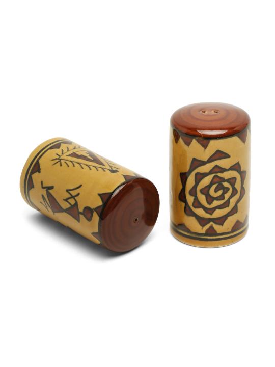 Shilpkara The Madhubani Tales Handpainted Ceramic Salt Pepper Set for Dining Table Salt and Pepper Shakers (Set of 2, 100 ML)