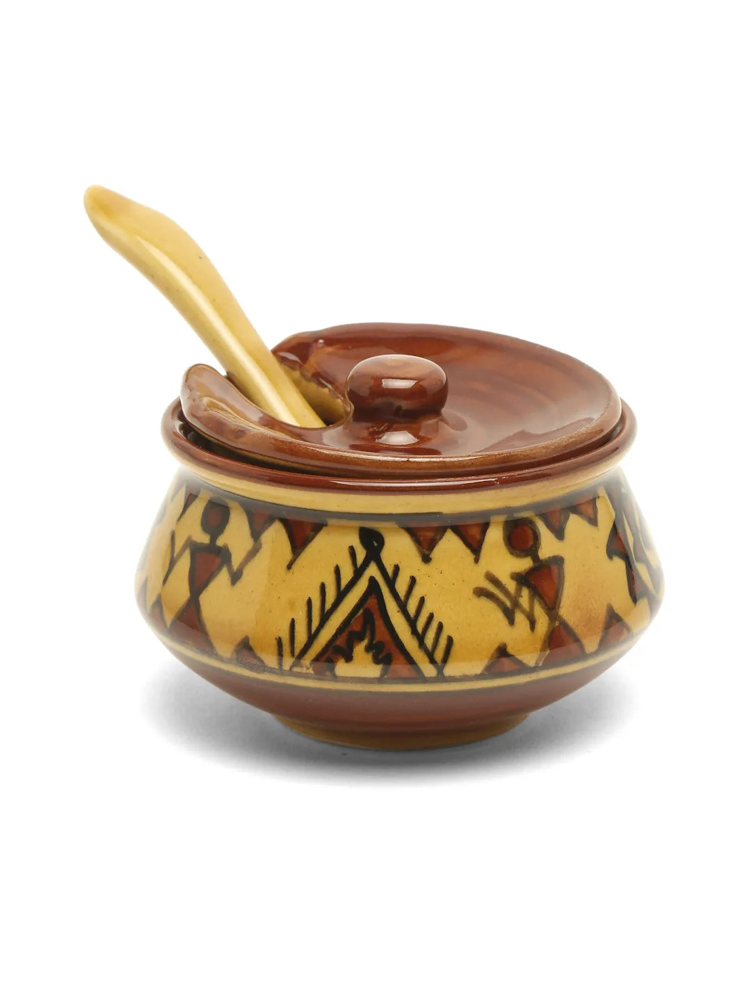 Shilpkara "The Madhubani Tales" Handpainted Multi-Purpose  Refreshment Serveware Ceramic Pickle Jars Set for Dining Table