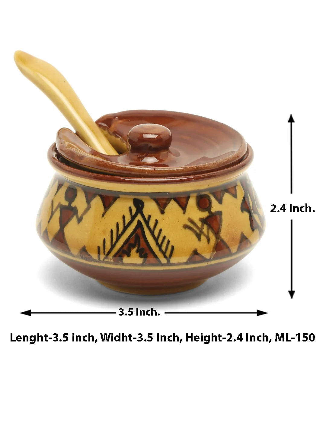Shilpkara "The Madhubani Tales" Handpainted Multi-Purpose  Refreshment Serveware Ceramic Pickle Jars Set for Dining Table