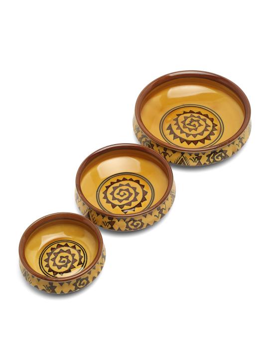Shilpkara The Madhubani Tales Handpainted Ceramic Serving Donga Set Dinner Serving Casserole Set Serving Set Stackable Bowl Set (Set of 3)