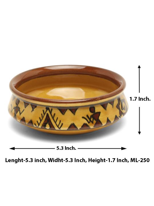 Shilpkara The Madhubani Tales Handpainted Ceramic Serving Donga Set Dinner Serving Casserole Set Serving Set Stackable Bowl Set (Set of 3)