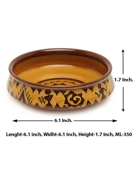 Shilpkara The Madhubani Tales Handpainted Ceramic Serving Donga Set Dinner Serving Casserole Set Serving Set Stackable Bowl Set (Set of 3)
