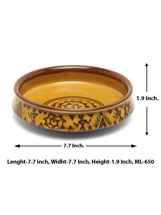 Shilpkara The Madhubani Tales Handpainted Ceramic Serving Donga Set Dinner Serving Casserole Set Serving Set Stackable Bowl Set (Set of 3)