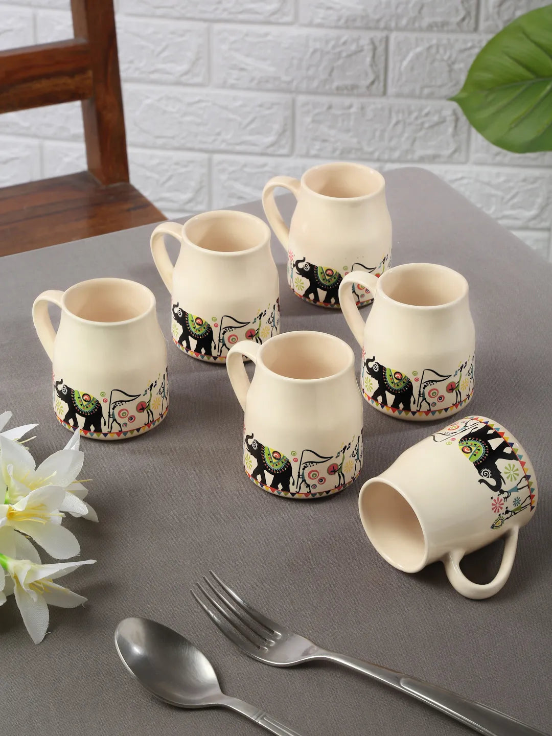Shilpkara Traces of The Ancient Handcrafted Ceramic Coffee Mugs Chai  Cups, Microwave & Dishwasher Safe Tea Cup (Set of 6, 140 ML)