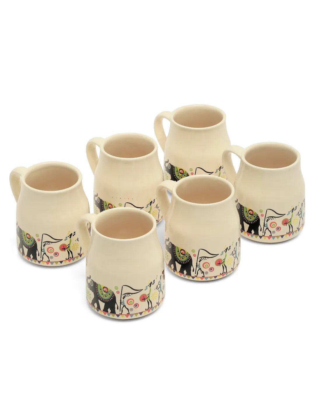 Shilpkara Traces of The Ancient Handcrafted Ceramic Coffee Mugs Chai  Cups, Microwave & Dishwasher Safe Tea Cup (Set of 6, 140 ML)