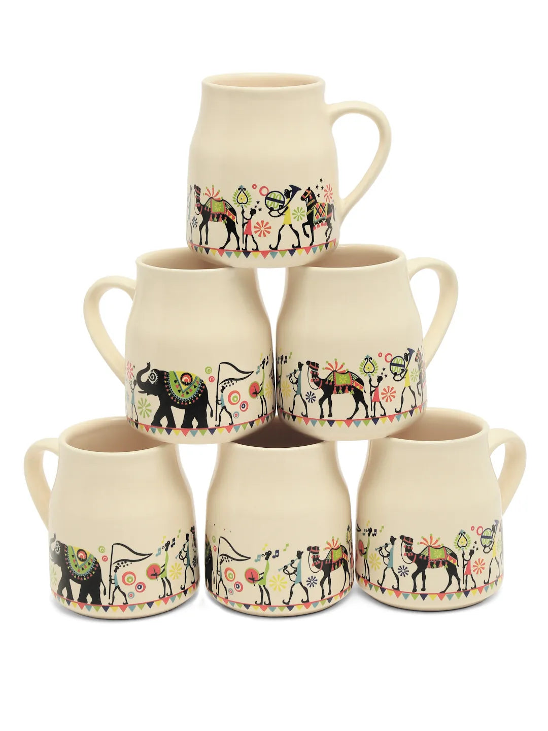 Shilpkara Traces of The Ancient Handcrafted Ceramic Coffee Mugs Chai  Cups, Microwave & Dishwasher Safe Tea Cup (Set of 6, 140 ML)