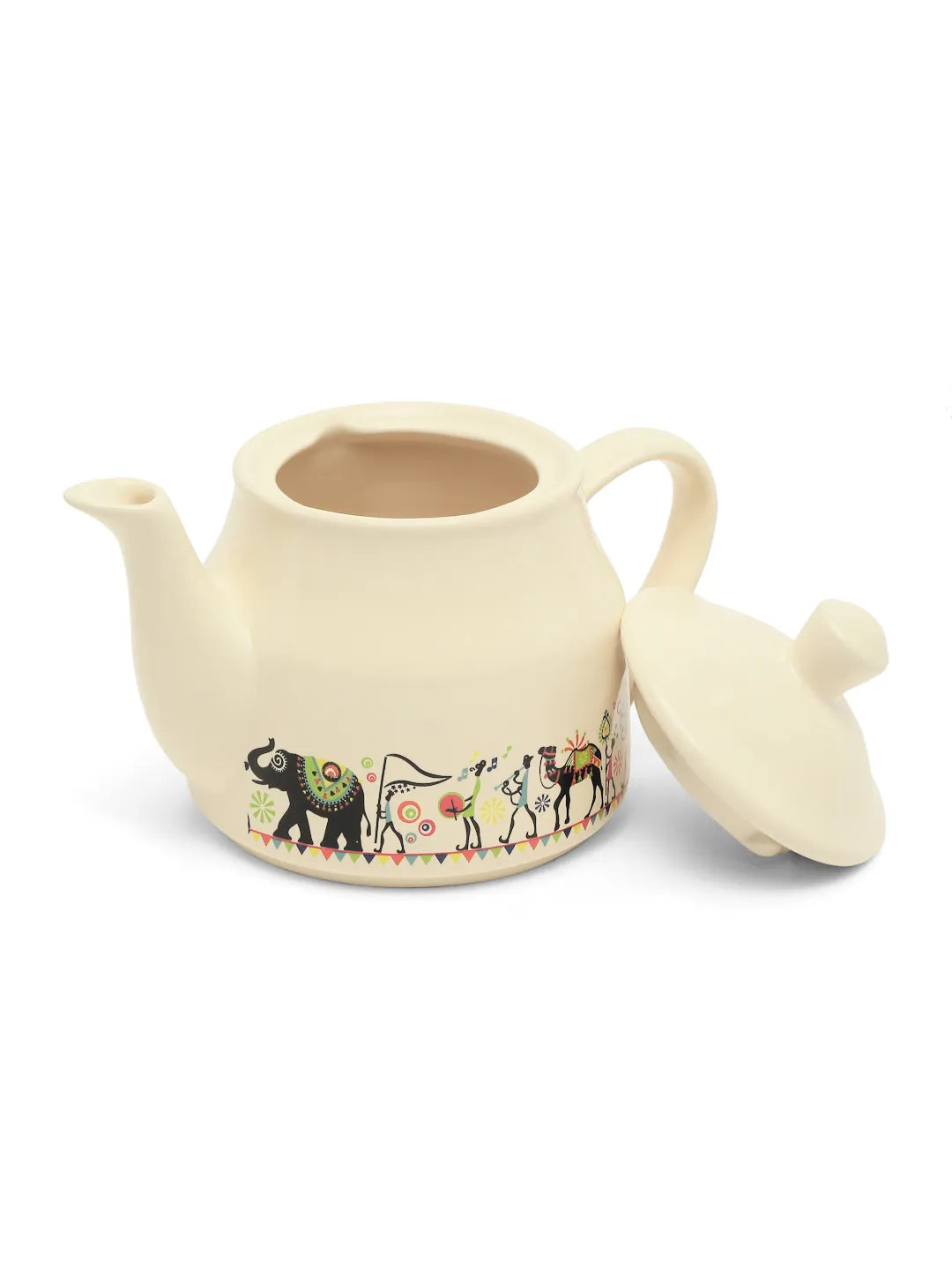 Shilpkara "Traces of the Ancient" Handcrafted Ceramic Coffee Cup Milk  Pot Tea Mug & Kettle Tea Set (1 Kettle & 6 Tea Cups, Microwave Safe, Dishwasher Safe)