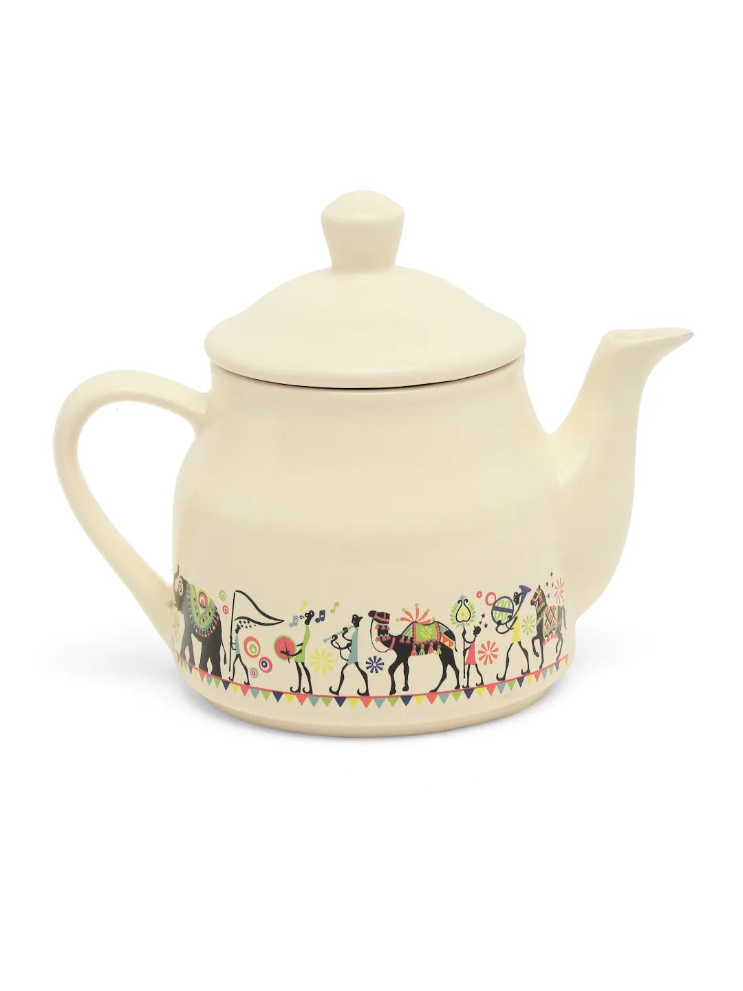Shilpkara "Traces of the Ancient" Handcrafted Ceramic Coffee Cup Milk  Pot Tea Mug & Kettle Tea Set (1 Kettle & 6 Tea Cups, Microwave Safe, Dishwasher Safe)