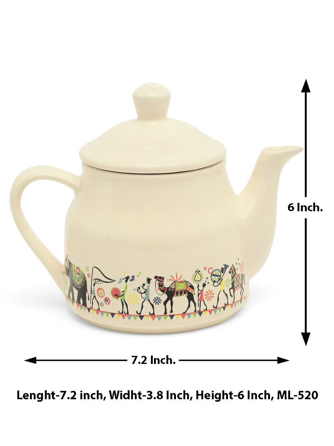 Shilpkara "Traces of the Ancient" Handcrafted Ceramic Coffee Cup Milk  Pot Tea Mug & Kettle Tea Set (1 Kettle & 6 Tea Cups, Microwave Safe, Dishwasher Safe)