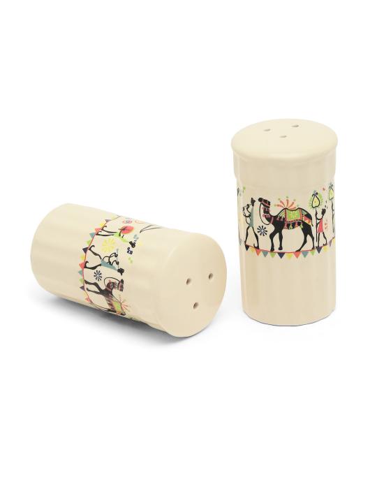 Shilpkara Traces of The Ancient Handcrafted Ceramic Salt Pepper Set for Dining Table Salt and Pepper Shakers (Set of 2, 100 ML)
