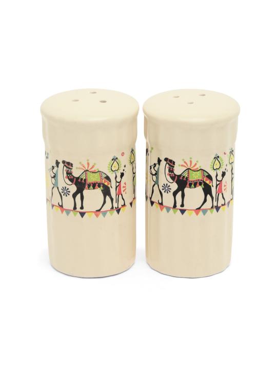 Shilpkara Traces of The Ancient Handcrafted Ceramic Salt Pepper Set for Dining Table Salt and Pepper Shakers (Set of 2, 100 ML)