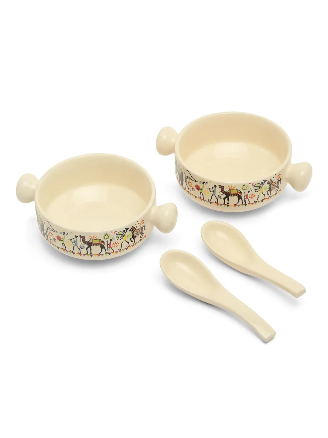 Shilpkara Traces of The Ancient Handcrafted Ceramic Soup Bowl Set with  Spoon Ceramic Bowl Soup Cups (Set of 2, 400 ML, Microwave Safe, Dishwasher Safe)