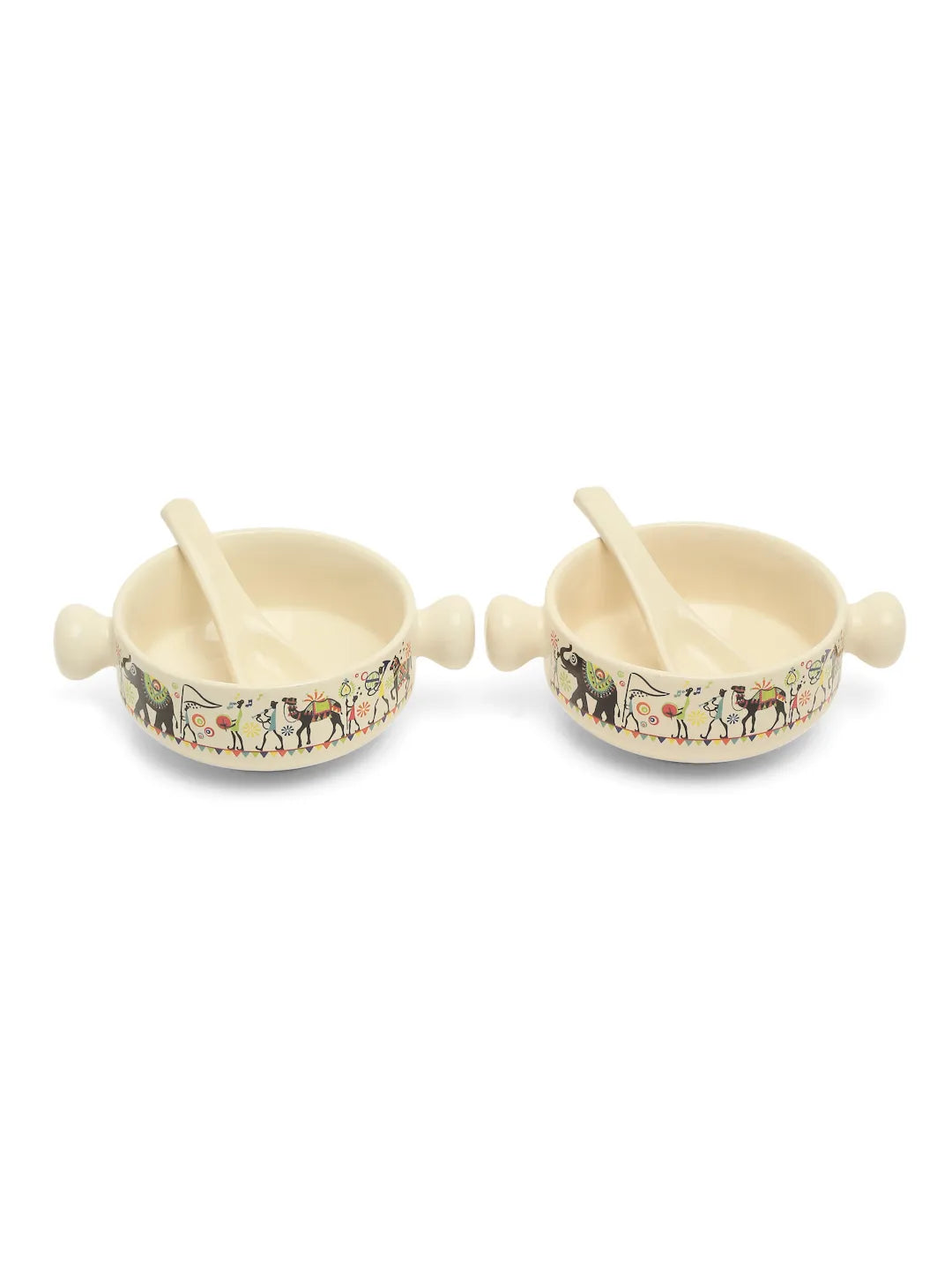 Shilpkara Traces of The Ancient Handcrafted Ceramic Soup Bowl Set with  Spoon Ceramic Bowl Soup Cups (Set of 2, 400 ML, Microwave Safe, Dishwasher Safe)