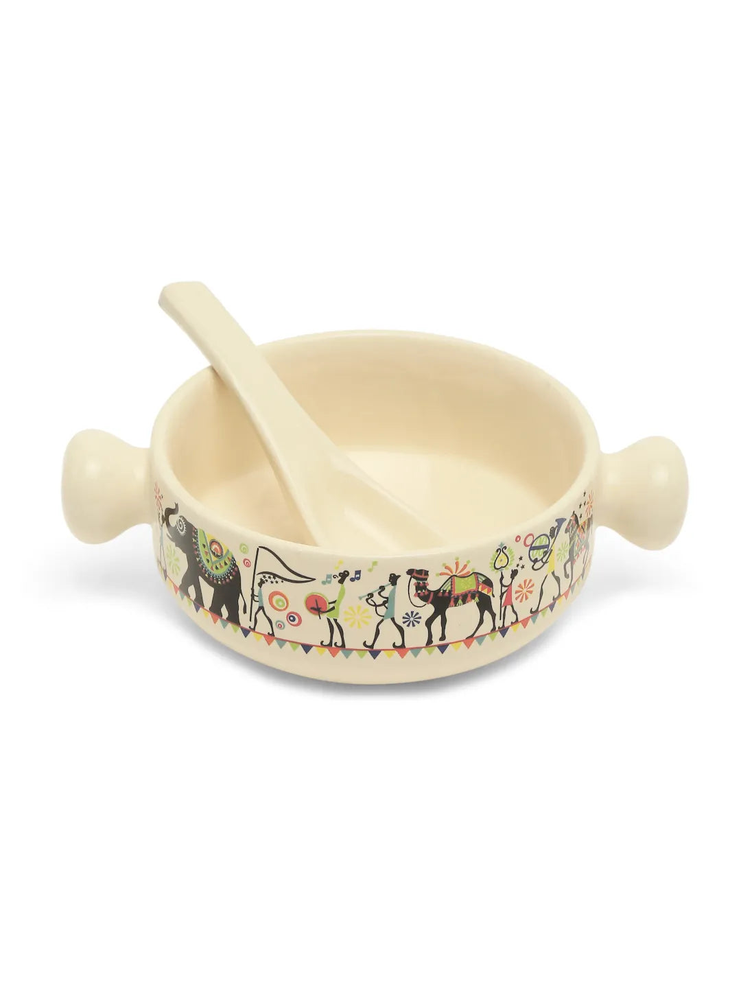 Shilpkara Traces of The Ancient Handcrafted Ceramic Soup Bowl Set with  Spoon Ceramic Bowl Soup Cups (Set of 2, 400 ML, Microwave Safe, Dishwasher Safe)