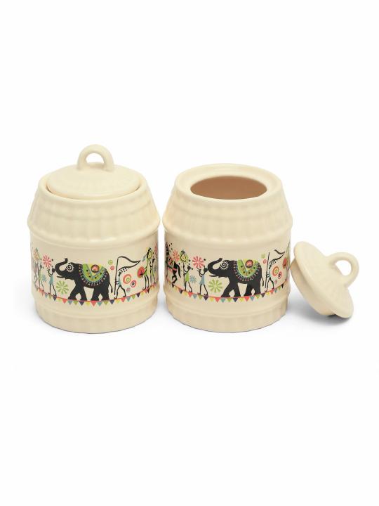 Shilpkara Traces of The Ancient Handcrafted Multi-Purpose Ceramic Pickle Jar Set Ceramic Jars for Kitchen Storage & Pickle Containers for Dining Table (Set of 3, 300 ML, Microwave Safe)