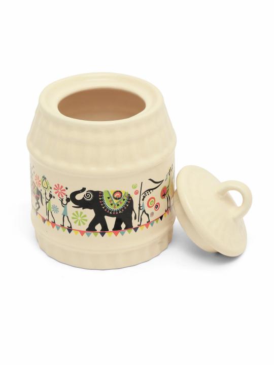 Shilpkara Traces of The Ancient Handcrafted Multi-Purpose Ceramic Pickle Jar Set Ceramic Jars for Kitchen Storage & Pickle Containers for Dining Table (Set of 3, 300 ML, Microwave Safe)