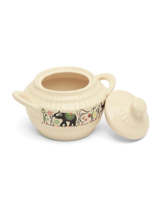 Shilpkara Traces of The Ancient Handcrafted Ceramic Serving Donga Set with Lid Dinner Serving Casserole Set Serving Set Stackable Bowl Set with Lid (Set of 3)