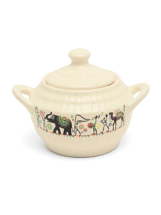 Shilpkara Traces of The Ancient Handcrafted Ceramic Serving Donga Set with Lid Dinner Serving Casserole Set Serving Set Stackable Bowl Set with Lid (Set of 3)