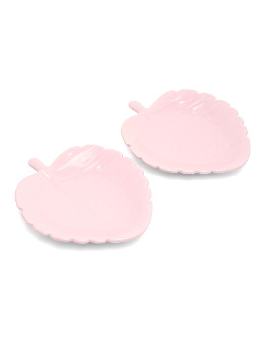 Shilpkara The Leaf Shade Handcrafted Apetizer Chip-N-Dip Snacks Serving Ceramic Platter for Dining Table (Set of 2, Microwave Safe, Dishwasher Safe)