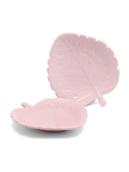Shilpkara The Leaf Shade Handcrafted Apetizer Chip-N-Dip Snacks Serving Ceramic Platter for Dining Table (Set of 2, Microwave Safe, Dishwasher Safe)