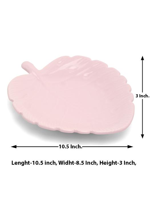 Shilpkara The Leaf Shade Handcrafted Apetizer Chip-N-Dip Snacks Serving Ceramic Platter for Dining Table (Set of 2, Microwave Safe, Dishwasher Safe)