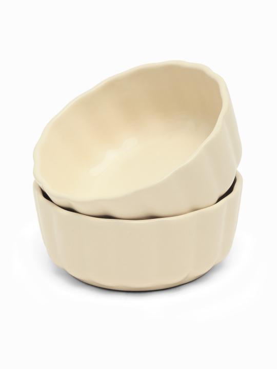 Shilpkara The Ivory Mist Handcrafted Ceramic Serving Chutney Bowls & Pickle Bowls, Ceramic Katoris Chip and Dip Set for Kitchen Ketchup Sauce Bowl (Set of 2)