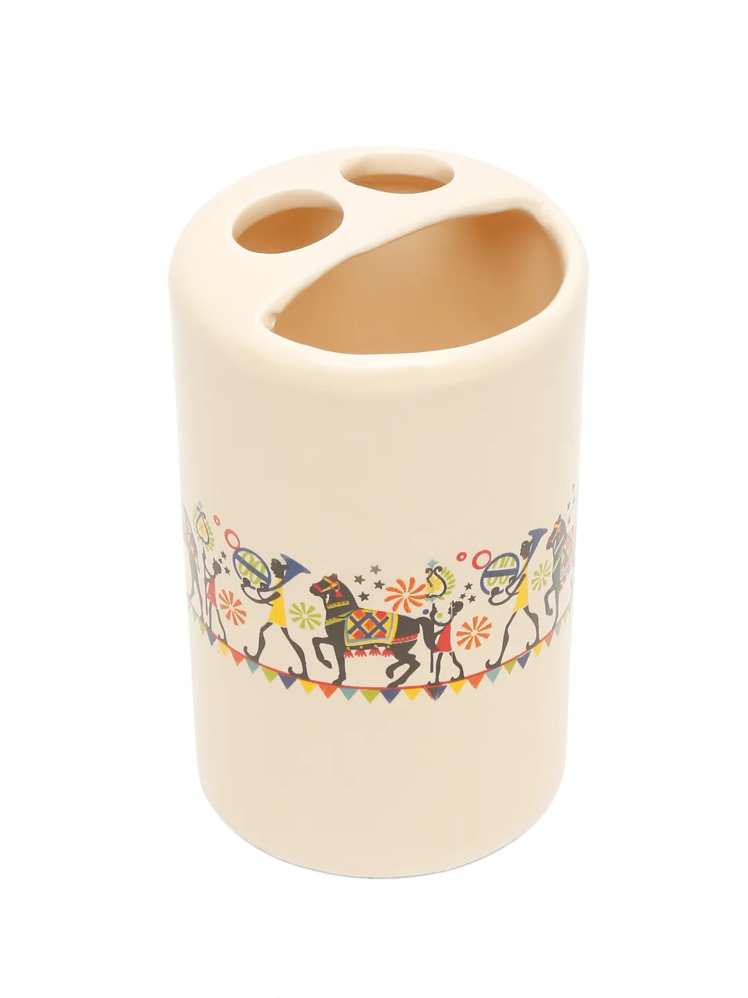 Shilpkara "Traces of the Ancient" Handcrafted Ceramic Bathroom  Accessories Set of 4 (Liquid Soap Dispenser, Soap Dish, Toothbrush Holder, Tumbler)