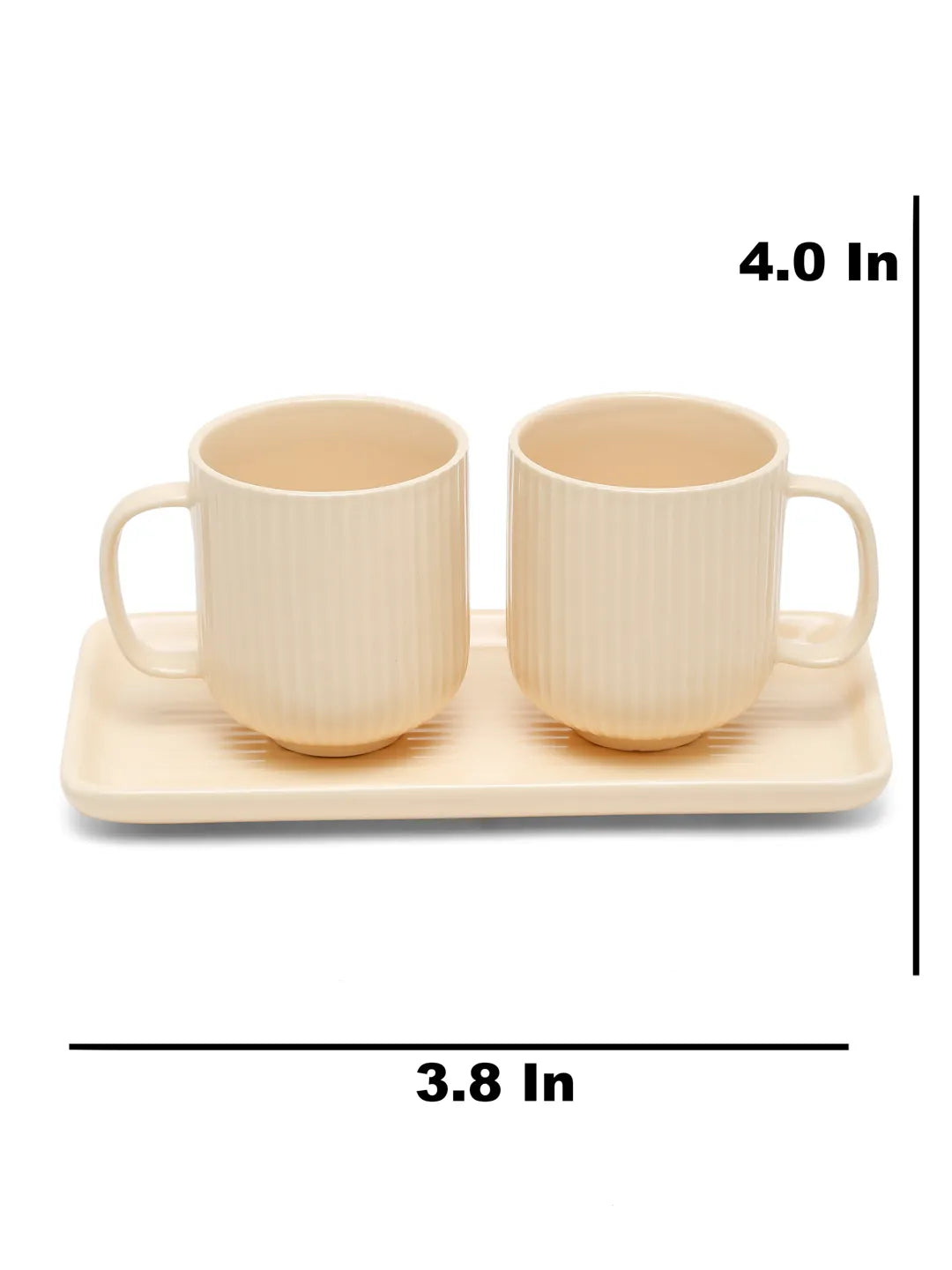 Shilpkara "Traces of the Ancient" Handcrafted Ceramic Cups Set of 2 with Tray (320 ML, Microwave Safe, Dishwasher Safe)