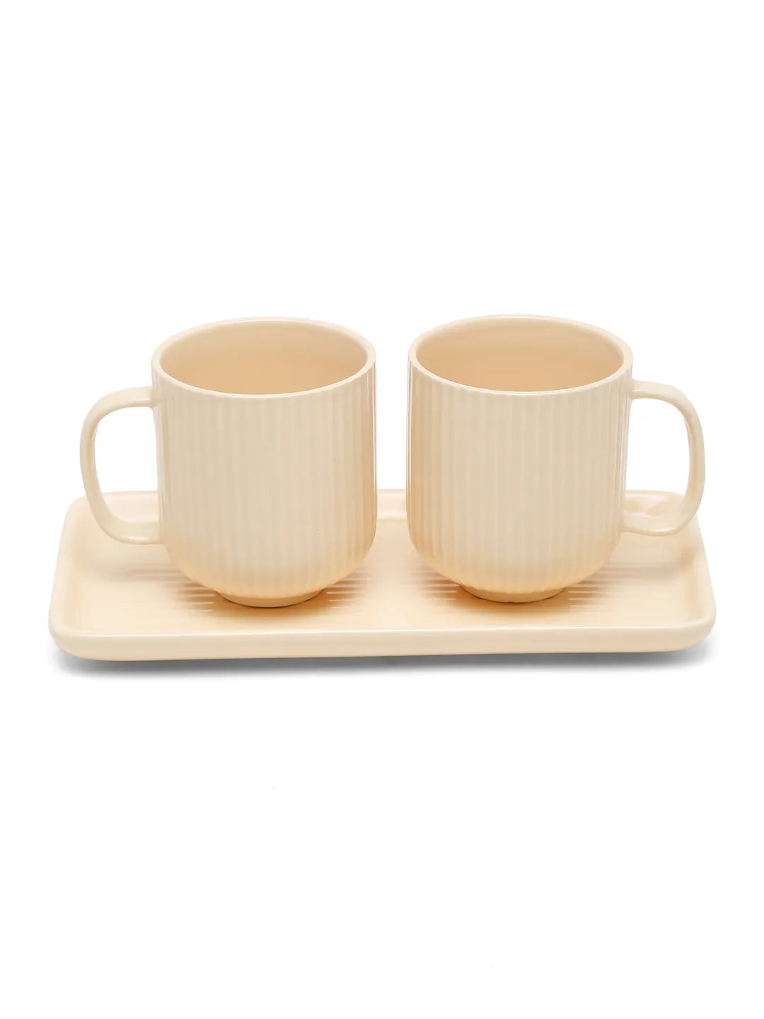 Shilpkara "Traces of the Ancient" Handcrafted Ceramic Cups Set of 2 with Tray (320 ML, Microwave Safe, Dishwasher Safe)