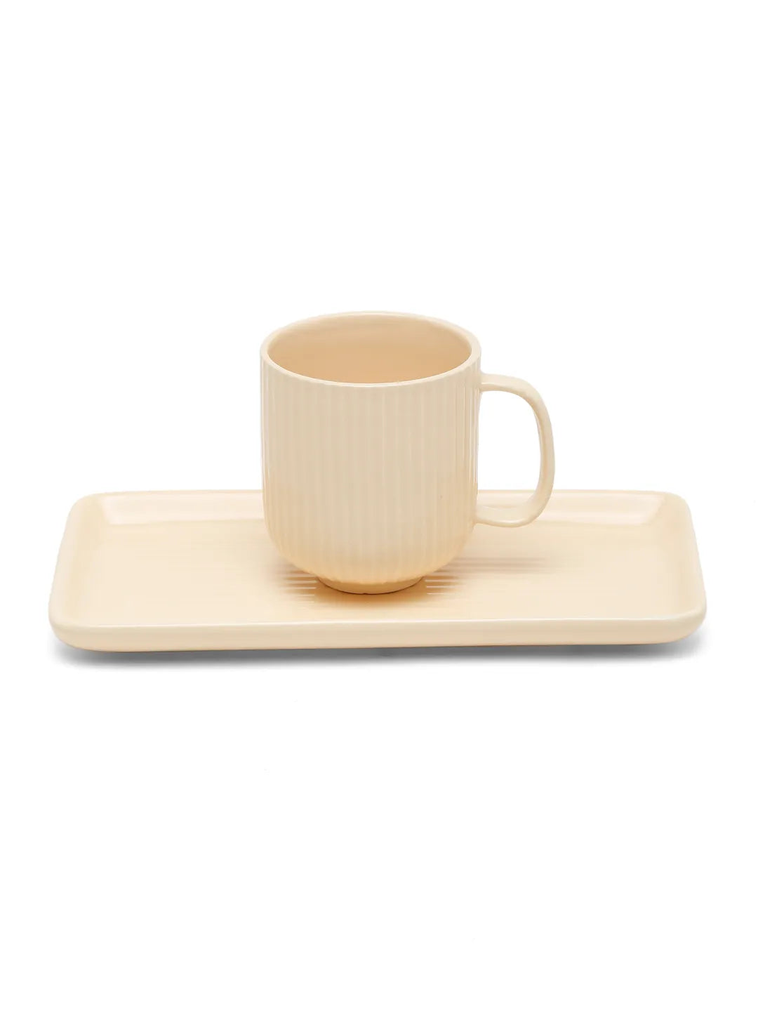 Shilpkara "Traces of the Ancient" Handcrafted Ceramic Cups Set of 2 with Tray (320 ML, Microwave Safe, Dishwasher Safe)