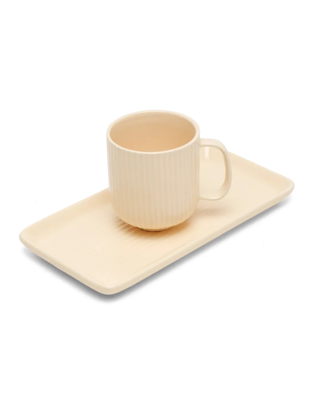 Shilpkara "Traces of the Ancient" Handcrafted Ceramic Cups Set of 2 with Tray (320 ML, Microwave Safe, Dishwasher Safe)